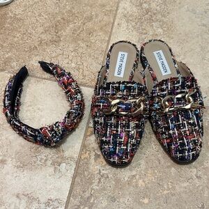 Steve Madden Multicolor Tweed Mules and matching Headband